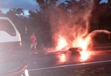 Motorcycle crashes into truck, bursts into flames