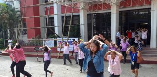 UNCANNY COINCIDENCE. Antique provincial government employees rush out of the capitol in the municipality of San Jose. An hour after an earthquake struck the province yesterday (Nov. 5, 2018), Antiqueños took part in a scheduled fourth quarter nationwide simultaneous earthquake drill with San Jose as the ceremonial site in Western Visayas. TWV, PIA-ANTIQUE