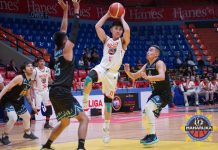 Maharlika basketball: Bacolod falls short to Makati Pao Javelona of Bacolod Master Sardines looks to pass the ball after being hounded by the defense of fellow Bacolodnon Kib Montalbo of Makati Super Crunch. MPBL PHOTO