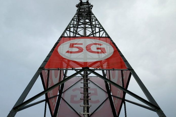A mobile phone mast with 5G technology is pictured at the 5G Mobility Lab of telecommunications company Vodafone in Aldenhoven, Germany. REUTERS