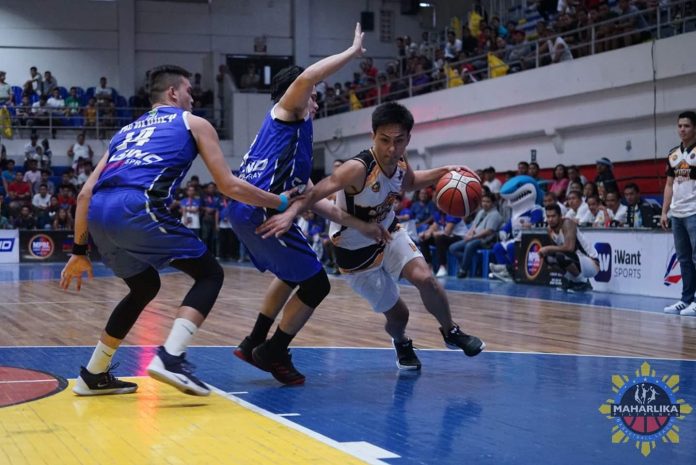 Allan Mangahas Biñan City Krah Heroes’ Allan Mangahas attacks two Cebu Sharks defenders. MPBL