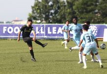 Ceres-Negros FC takes solo 1st in PH Football League Ceres-Negros FC’s Mike Ott scores against three Green Archers United FC defenders. PFL PHOTO