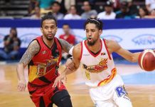 Beermen mauls Painters for 2-0 lead in PBA semis San Miguel Beermen’s Chris Ross holds on to Rain or Shine Elasto Painters' Gabe Norwood. PBA PHOTO