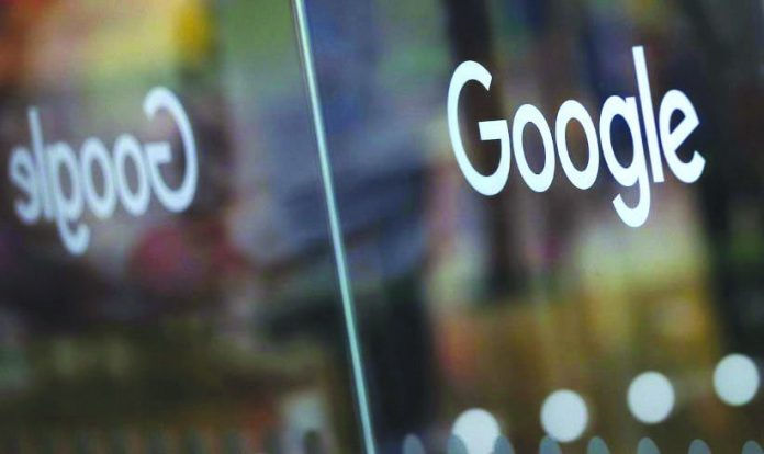 The Google logo is pictured at the entrance to the Google offices in London, Britain. REUTERS