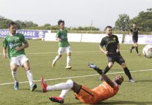 PH FOOTBALL LEAGUE: Ceres-Negros escapes Green Archers United Green Archers United FC’s goal keeper falls on the floor as he tries to save the goal of Ceres-Negros FC’s Stephan Schrock. PFL