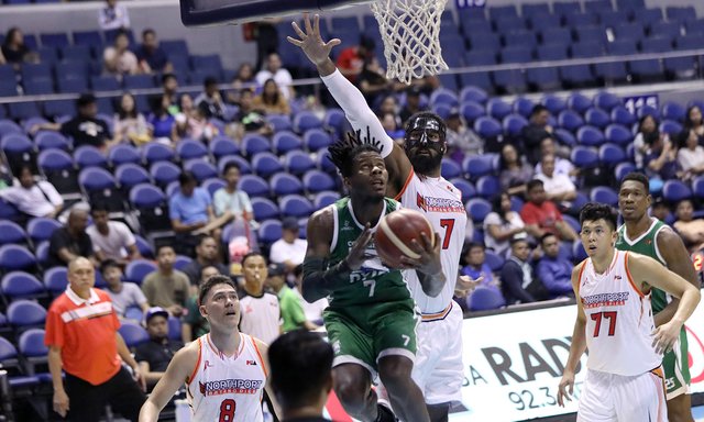 Jaymar Perez Columbian Dyip’s Jaymar Perez eludes the defense of NorthPort Batang Pier’s Moala Tautuaa for a layup. PBA