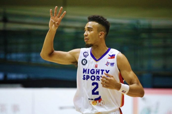 Jeremiah Gray waxes hot for the Mighty Sports-Go For Gold Philippines with six triples for 24 points in a lopsided win against Canada-University of British Columbia. CINAL-SBP PHOTO