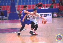 Cebu escapes Iloilo in Maharlika caging Jessiery Pedrosa of Iloilo United Royals is hacked in the neck by the defense of Cebu Sharks’ Flet Galvez. MPBL PHOTO