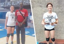 Negrense volleybelles catch UP Lady Maroons coach’s eye Joan Marie Monares and UP coach Godfrey Okumu (left) and Alyssa Bertolano