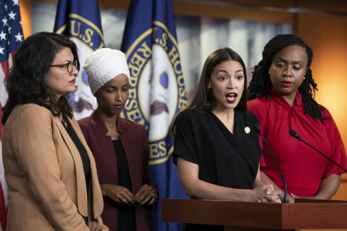 Lawmakers blast Trump’s racist attacks U.S. Rep. Alexandria Ocasio-Cortez, D-N.Y., speaks as, from left, Rep. Rashida Tlaib, D-Mich., Rep. Ilhan Omar, D-Minn., and Rep. Ayanna Pressley, D-Mass., listen during a news conference at the Capitol in Washington, Monday, July 15, 2019. They fired back at what they called Trump’s “xenophobic bigoted remarks” and said it was time for impeachment. AP