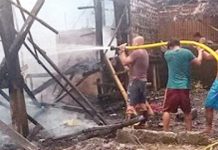 Libacao fire leaves P250,000 damage Fire officers, with some help from the residents, sprays water using a hose on the remains of the houses that were totally razed in Purok 3, Barangay Poblacion, Libacao, Aklan. BOY RYAN ZABAL