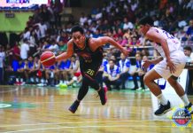 Maharlika caging: Bacolod falters to San Juan Bacolod Master Sardines’ Mark Tallo eludes his San Juan Knights defenders for an inside drive. MPBL
