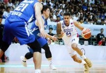 Philippines bags Jones Cup crown McKenzie Moore of Mighty Sports-Go For Gold-Philippines dribbles the ball against Chinese Taipei-B defenders. CIGNAL-SBP PHOTO