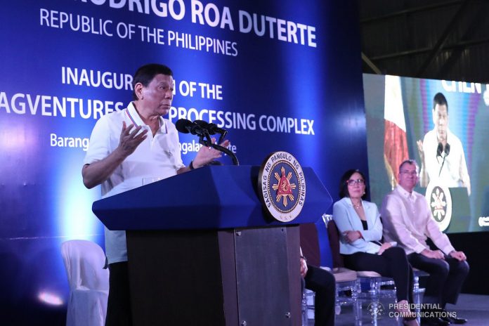 President Rodrigo Roa Duterte delivers his speech during the inauguration of the Chen Yi Agventures Rice Processing Complex in Alangalang, Leyte on July 5, 2019. PRESIDENTIAL PHOTO