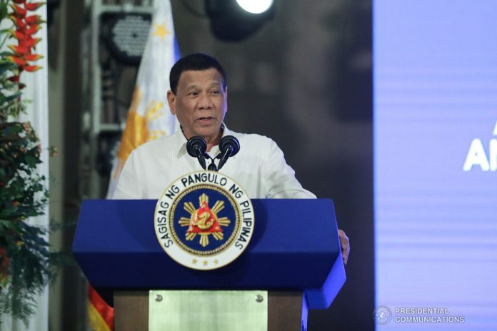 President Rodrigo Roa Duterte delivers his speech during the appreciation dinner for House Speaker Gloria Macapagal-Arroyo at The Manila Hotel on July 9, 2019. PRESIDENTIAL PHOTO