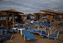 Storm kills 6, injures 30 Gale-force winds, heavy rain and hailstorms lash Halkidiki, near the city of Thessaloniki, Greece on Wednesday. REUTERS