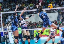 Rondina fires 32, Petron bags top spot in Superliga Aiza Maizo-Pontillas of Petron Blaze Spikers blasts a shot towards the defense of fellow Ilongga Ma. Shaya Adorador of Foton Tornadoes. PSL PHOTO