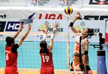 Alyssa Valdez of Creamline Cool Smashers directs her shot against two Petro Gazz Angels defenders. SPORTS VISION PHOTO