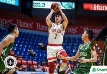 Calvin Oftana has 27 points, nine rebounds and two steals in the San Beda University Red Lions’ victory over College of Saint Benilde Blazers in the NCAA Season 95 Seniors Basketball. TIEBREAKER TIMES PHOTO