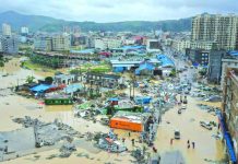 Typhoon ‘Lekima’ death toll in east China rises to 28 Dajing town is seen damaged and partially submerged in floodwaters in the aftermath of Typhoon Lekima in Leqing, Zhejiang province, China on August 10, 2019. REUTERS