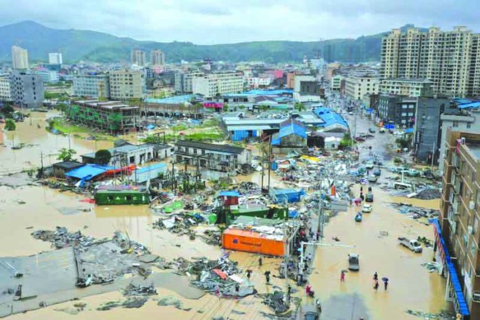 Dajing town is seen damaged and partially submerged in floodwaters in the aftermath of Typhoon Lekima in Leqing Dajing town is seen damaged and partially submerged in floodwaters in the aftermath of Typhoon Lekima in Leqing, Zhejiang province, China on August 10, 2019. REUTERS
