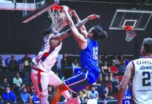 Gilas defeats Adelaide squad in friendly match Gilas Pilipinas’ Japeth Aguilar posterizes an Adelaide 36ers player with a dunk. SPIN.PH PHOTO