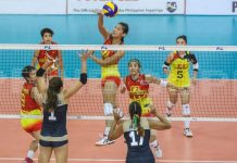 Superliga: F2 Logistics vents ire on Cignal HD F2 Logistics Cargo Movers’ Mary Joy Baron dumps the ball against the defense of Cignal HD Spikers’ Jannine Navarro and Ranya Musa. PSL PHOTO
