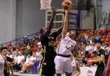 Papa Ndiaye of Technological Institute of Technology battles for a rebound with a BRT Sumisip Basilan-St. Clare Saints player. PBA PHOTO