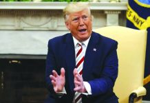 President Donald Trump speaks during a meeting with Romanian President Klaus Iohannis in the Oval Office of the White House, Tuesday, Aug. 20, 2019, in Washington. AP