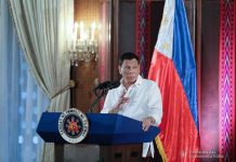 President Rodrigo Roa Duterte delivers his speech during the oath-taking ceremony of the newly promoted officers of the Philippine National Police at the Malacañan Palace on August 8, 2019. PRESIDENTIAL PHOTO
