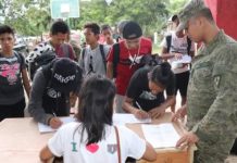 Students of Toboso National High School in Negros Occidental sign up for the Youth Leadership Summit organized by the 79th Infantry Battalion, covering the northern portion of the province, earlier this month. The activity, which is part of the Philippine Army’s Community Support Program, was attended by 75 participants. PHOTO COURTESY OF 79TH INFANTRY BATTALION, PHILIPPINE ARMY