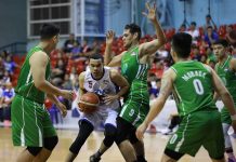 AMA enters PBA D-League playoffs Aaron Black of AMA Online Education Titans extricates himself against the Hazchem Green Warriors defenders. PBA PHOTO