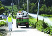 South Korea culls pigs after detecting swine flu outbreak Disinfectant solution is sprayed from a vehicle as a precaution against African swine fever at a pig farm in Paju, South Korea, Tuesday, Sept. 17, 2019. AP