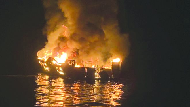 California Boat Fire The boat was totally engulfed in flames as crews tried to reach those onboard. EPA