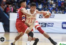 Ilonggo Clint Doliguez of San Beda University Red Lions attacks an Emilio Aguinaldo College Generals defender. TIEBREAKER TIMES PHOTO