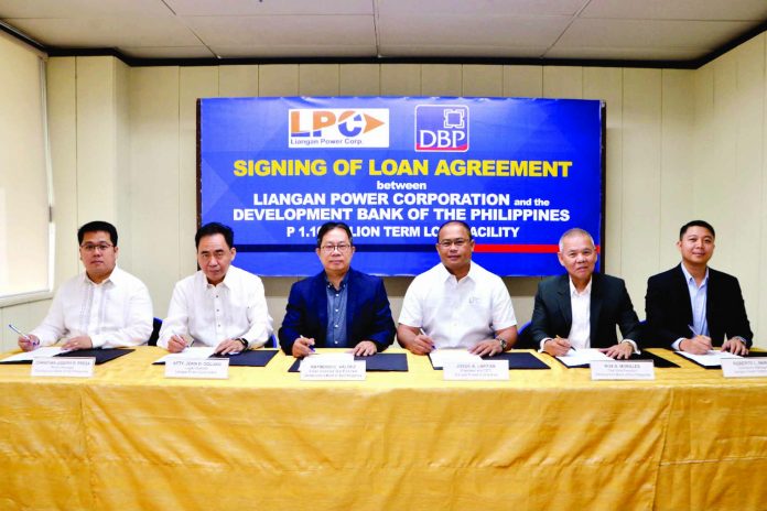 Development Bank of the Philippines During the signing of the loan agreement between the Development Bank of the Philippines (DBP) and Liangan Power Corporation (LPC), from left: DBP senior manager Christian Joseph Presa; LPC legal counsel Atty. John Coluso, DBP senior assistant vice president Raymond Valdez; LPC president and chief executive officer Josue Lapitan; DBP first vice president Roxann Morales; and LPC operations manager Roberto Neri II.