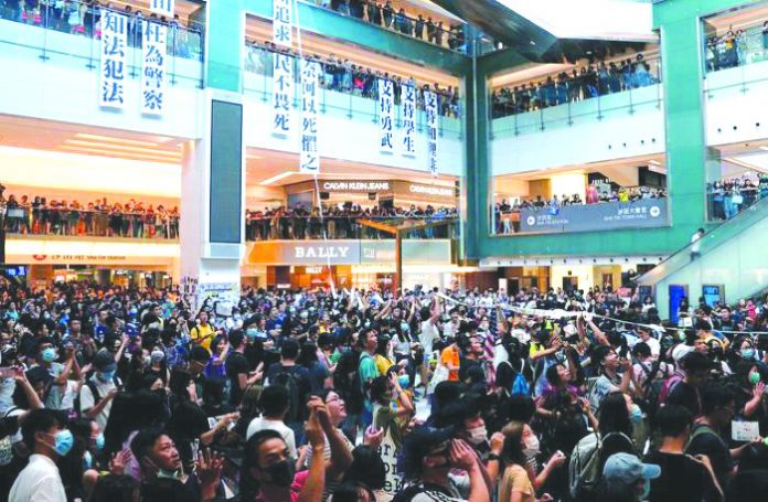Hong Kong Protest Anti-government protesters hold a rally in a shopping mall in Sha Tin, Hong Kong, China Sept. 22, 2019. REUTERS