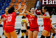 Iris Tolenada and Maria Lina Molde of Motolite Power Builders rejoice after completing their come-from-behind win against Choco Mucho Flying Titans. SPORTS VISION PHOTO
