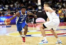 Jaymar Perez’s (left) stint in Gilas Pilipinas during the 2019 FIBA World Cup would be good for his PBA team, Columbian Dyip. FIBA PHOTO