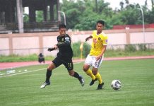 Jose Elmer Porteria of Ceres-Negros FC and Jalsor Soriano of Kaya Futbol Club-Iloilo target the loose ball. CERES-NEGROS FC PHOTO