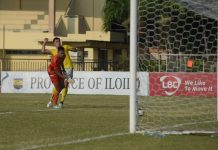 A Kaya Futbol Club Iloilo and Philippine Air Force FC watches as the ball sails towards the goal. KAYA ILOILO PHOTO