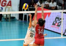 Blazers trips Pirates in Premier V-League Klarisa Abriam of the College of St. Benilde Lady Blazers scores against Lyceum Lady Pirates’ Jane Sevilla. SPORTS VISION PHOTO