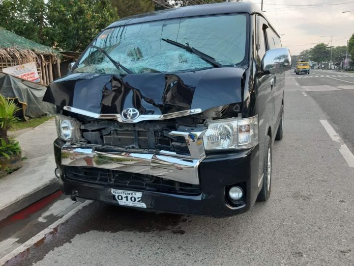 Nimfa Hisug Heavy damage can be seen on the front portion of this vehicle that hit two persons in Barangay Balantang, Jaro, Iloilo City on Sept. 24. PHOTO COURTESY OF FRANCIS BASCO