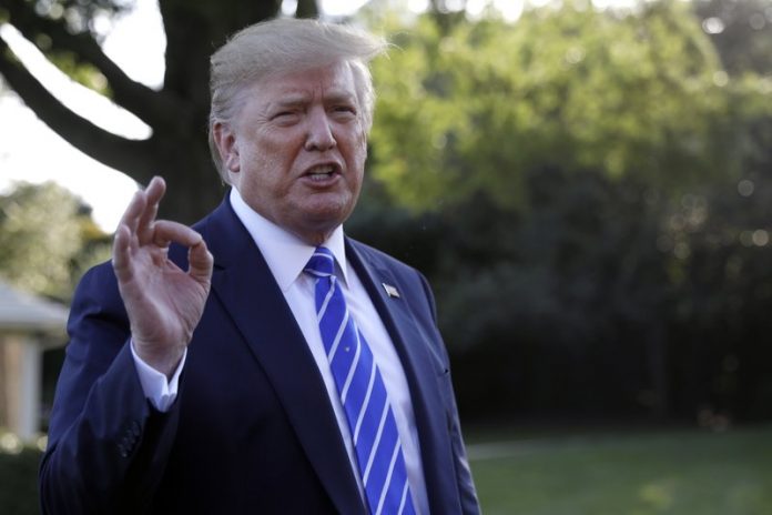 President Donald Trump talks with reporters on the South Lawn of the White House in Washington, Friday, Aug. 30, 2019. The Trump administration’s latest round of tariffs on Chinese imports took effect early yesterday, potentially raising prices Americans pay for some clothes, shoes, sporting goods and other consumer goods. President Donald Trump. AP/CAROLYN KASTER