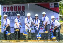 (From left) Suzuki Philippines (SPH) director and general manager of Automobile Division Keiichi Suzuki; executive assistant to City of Tagum Mayor pastor William Cuyacot; Grand Canyon Multi-holdings, Inc. chairman Peter Po; Grand Canyon Multi-holdings, Inc. comptroller Carol Po; Grand Canyon Multi-holdings, Inc. vice president for Operations Lorenzo Aguilar; and SPH Auto Sales manager Jude Racadio lead the ground-breaking rites of new Suzuki Auto Tagum.