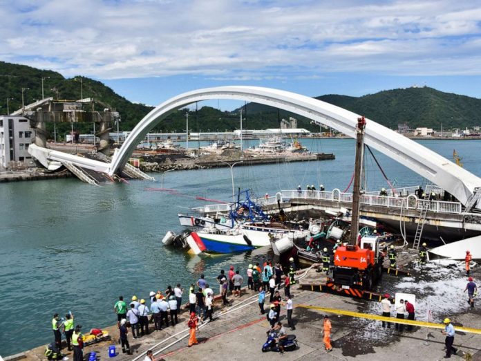 2 Filipinos killed in Taiwan bridge collapse Rescuers work near the site of a collapsed bridge in Nanfangao, eastern Taiwan on Oct. 1, 2019. AP