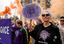Pro-choice demonstrators take part in a march in Belfast, Northern Ireland on Sept. 7. REUTERS/JOHN SIBLEY