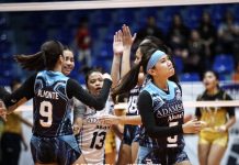 Adamson University Lady Falcons nears clinching the Premier Volleyball League Collegiate Conference title after a five-setter Game 1 win over University of Santo Tomas Golden Tigresses on Wednesday. ABS-CBN SPORTS PHOTO