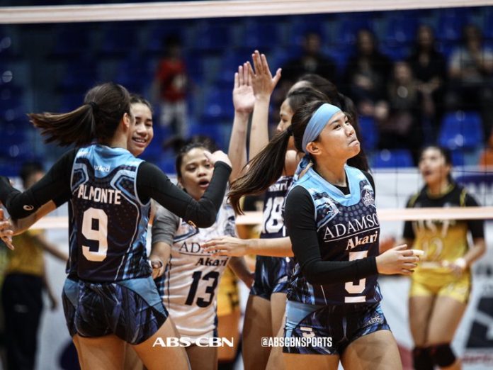 Adamson University Lady Falcons Adamson University Lady Falcons nears clinching the Premier Volleyball League Collegiate Conference title after a five-setter Game 1 win over University of Santo Tomas Golden Tigresses on Wednesday. ABS-CBN SPORTS PHOTO