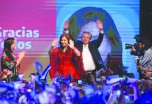 Argentina’s ‘Peronists’ sweep back into power Presidential candidate Alberto Fernandez and running mate former President Cristina Fernandez de Kirchner celebrate after the election results in Buenos Aires, Argentina on Oct. 27. REUTERS/AGUSTIN MARCARIAN